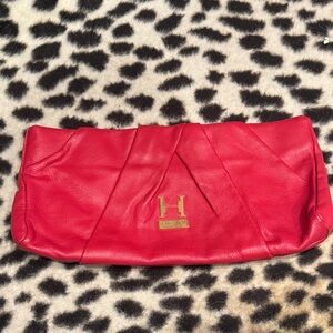 Halston Red Leather Clutch